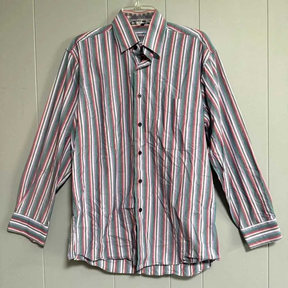 ALAN FLUSSER Multicolor Stripe Button Front Shirt with Contrast Flip Cuff Size S